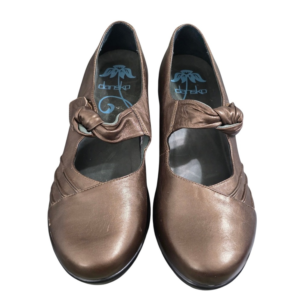 Dansko Bronze Metallic Leather Knot Strap Mary Jane Clogs Shoes Womens 41